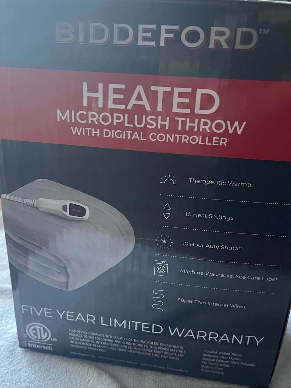 Biddeford Heated Microplush Plush Throw with digital controller